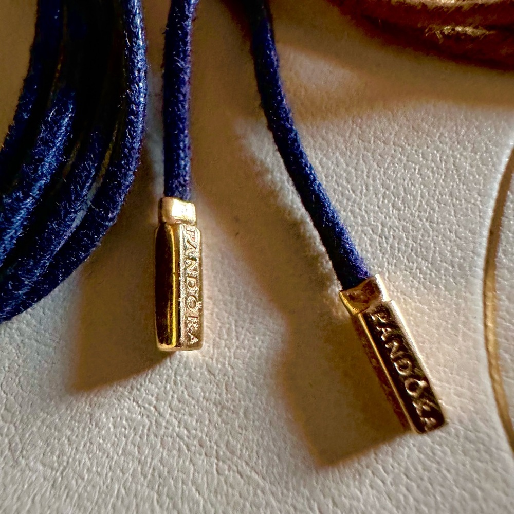 Retired‼️Pandora 14K Gold End Caps Lariat Cord Stamped 585 ALE 100cm‼️HTF & RARE - Picture 2 of 4